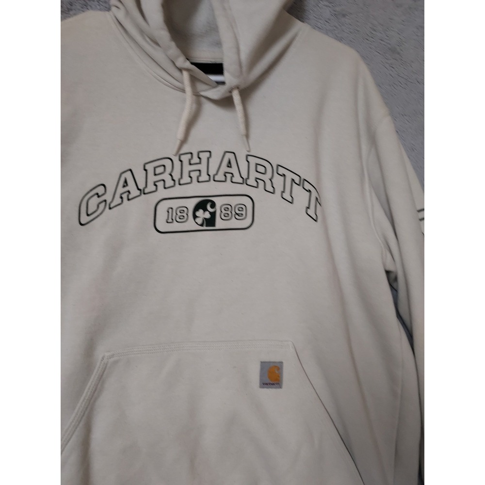 Carhartt Hoodie  Mens Medium Loose Fit Graphic Spellout Fleece Grunge Spots M - Picture 4 of 15